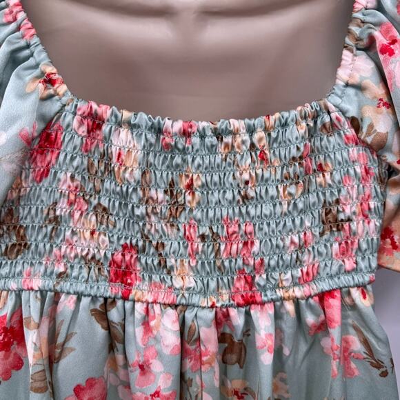 Inspired Hearts Fairy Cottagecore Babydoll Mini Dress Small Blue Floral Satin - Picture 8 of 9